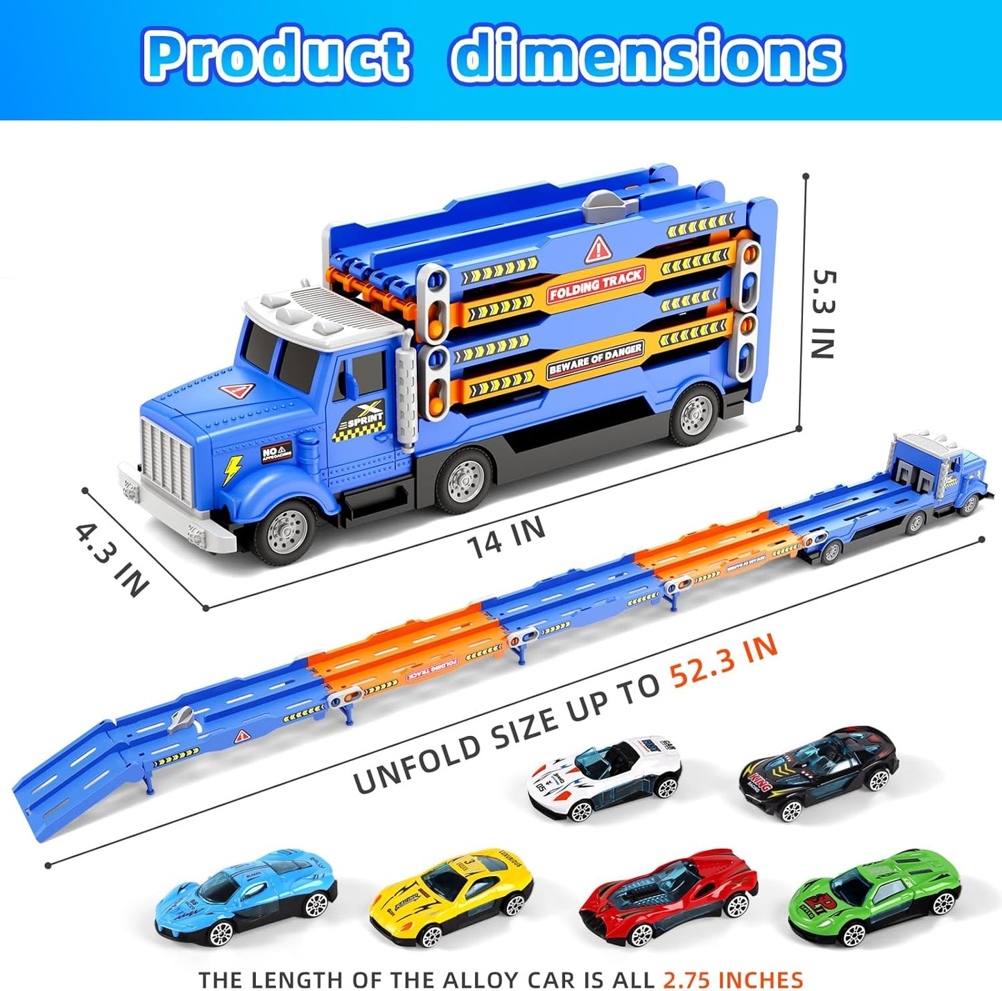 HONGTUO Toddler Truck Track Set with Lights & Sounds – 55-Inch Racing Track with 6 Die-Cast Cars, Perfect Birthday for 3 4 5 6 7 Years Old Boys and Girls