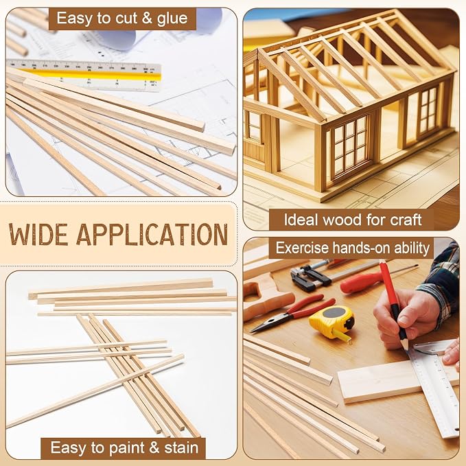 Yulejo 215 Pieces Balsa Wood Sticks Wooden Dowel Rods Square Hardwood
