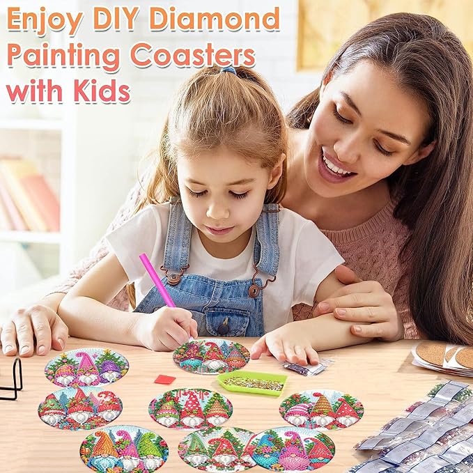 ijbnhd 8 PCS Christmas Diamond Painting Coasters | Christmas Gnome Diamond Art