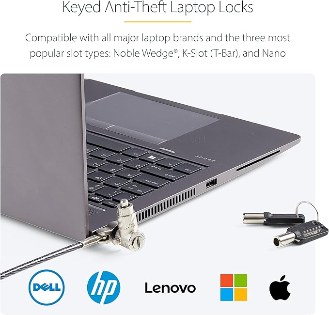 StarTech.com 25-Pack Universal Laptop Lock 6.6ft (2m), Keyed Alike Security Cable, Compatible with Noble Wedge/Nano/K-Slot, TAA