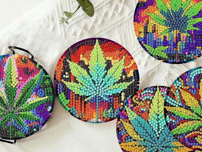 8 PCS Leaves Diamond Art Coasters Kits Diamond Painting Coaster | Diamond