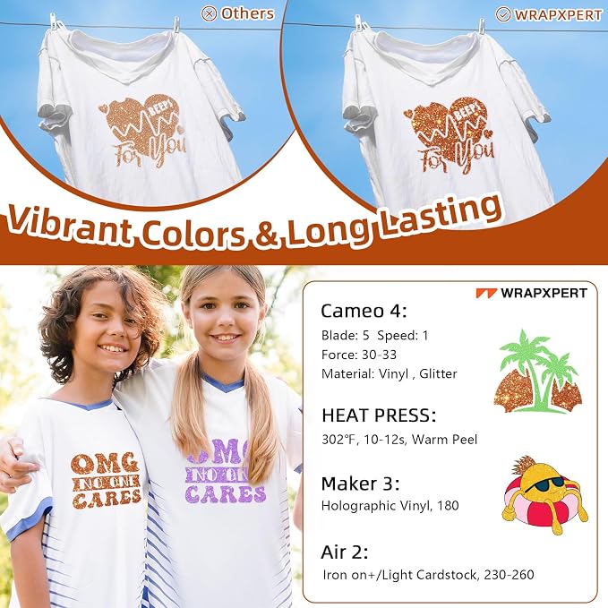 WRAPXPERT Orange Glitter Heat Transfer Vinyl, Sparkle Iron on Vinyl