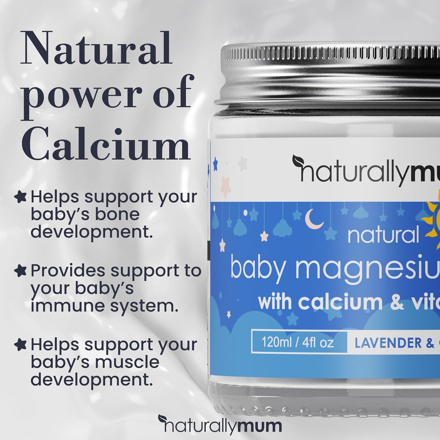 Baby Magnesium Lotion with Calcium & Vitamin D | Support for Sleep, Heart, Bone, Nerve, Gut and Muscle Health | Alternative to Melatonin | Lavender & Chamomile 4.2 fl oz
