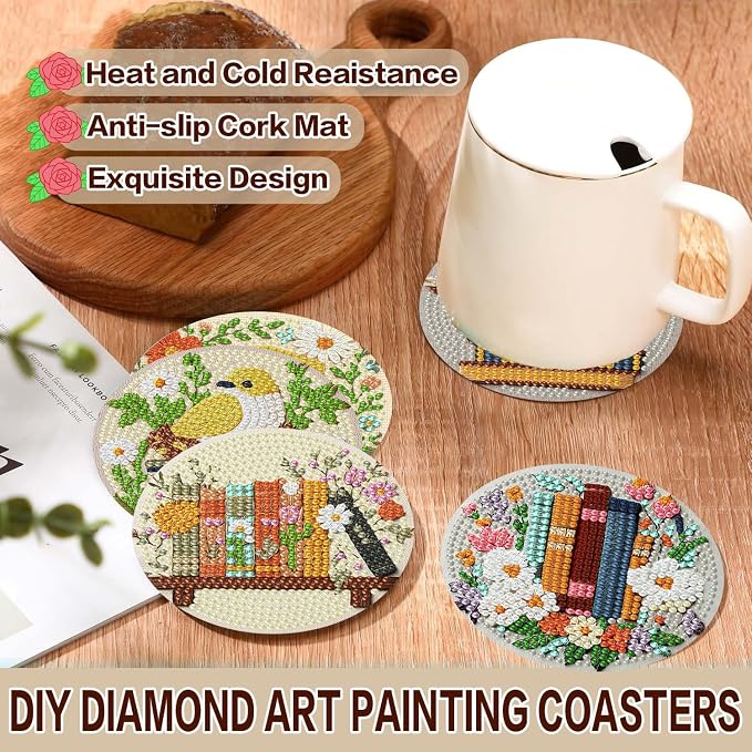 Axquilon 8 Pcs Books Diamond Art Coasters Kit
