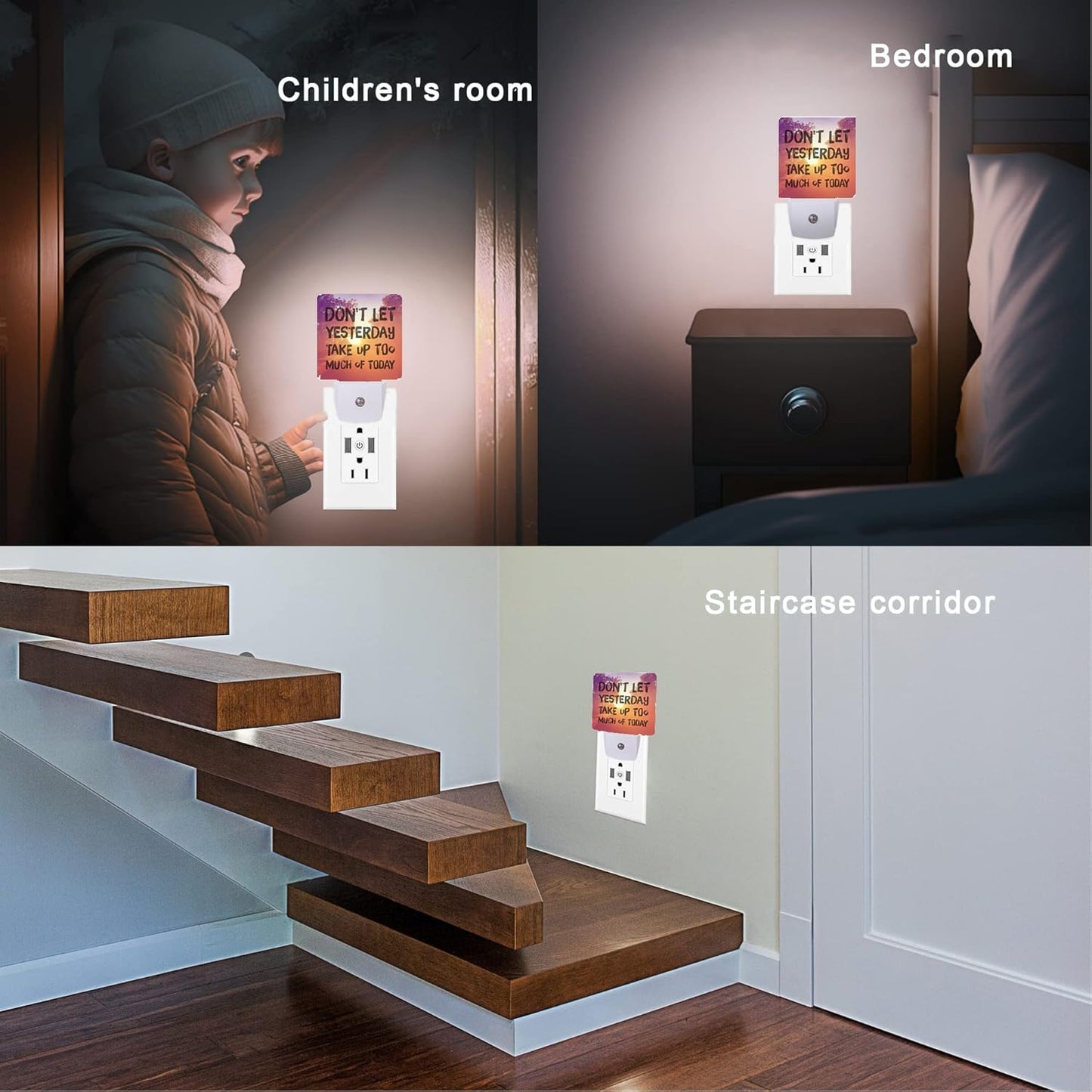 Inspirational Quote Night Light,Don't Let Yesterday Take Up Too Much of Today Night Lights Plug into Wall for Boys Girls Gifts, Dusk to Dawn Sensor Nightlight 0.5W Sleep Friendly