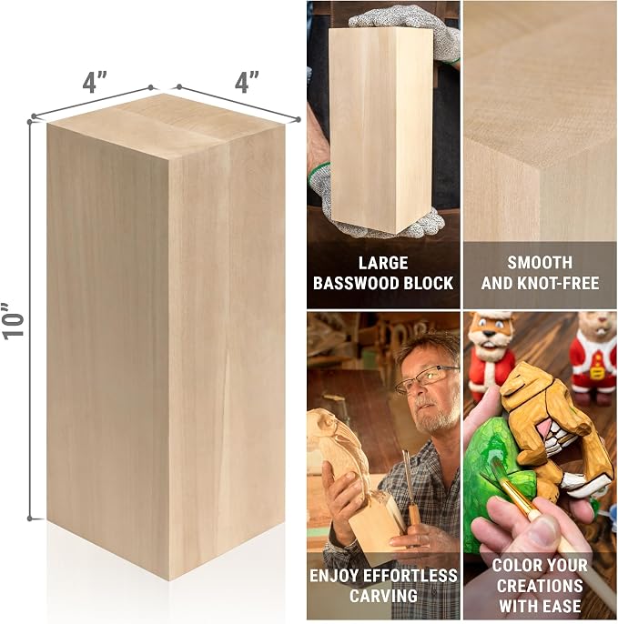 BeaverCraft Basswood Carving Blocks BW1 Large Wooden Block 10x4x4 Inches