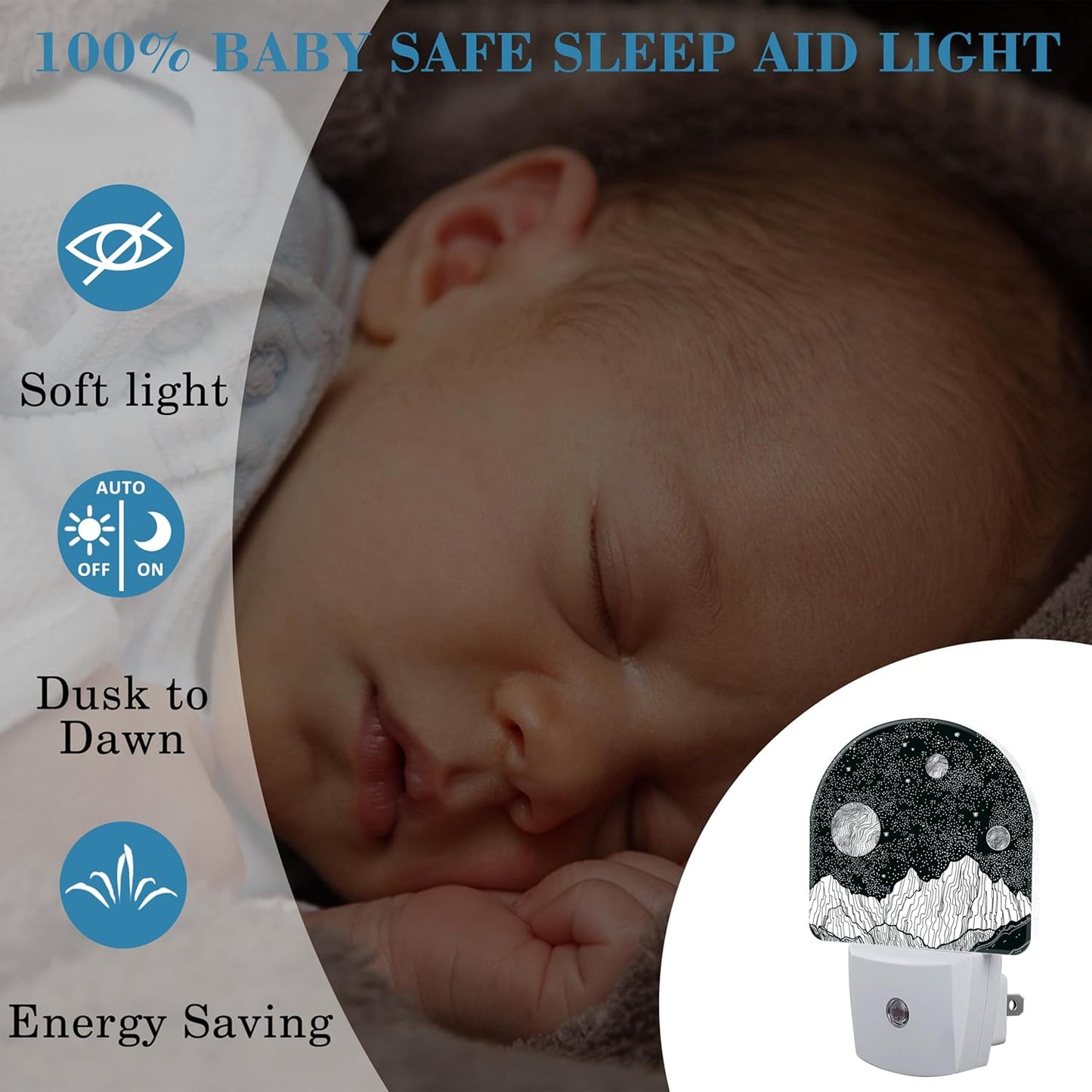 Mountains and Starry Sky Night Light Plug into Wall with Dusk to Dawn Sensor Cute Nightlight for Kid Girls Boys Women Men Room Decor, Hallway, Kitchen, Bathroom, Nursery, Stairs