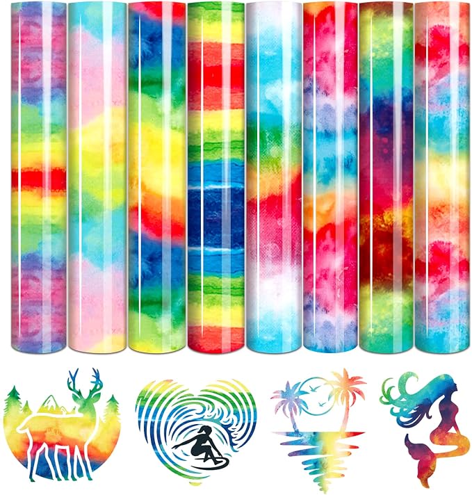 Tintnut Rainbow Watercolor Heat Transfer Vinyl, PU HTV sheets, easy cut & weed