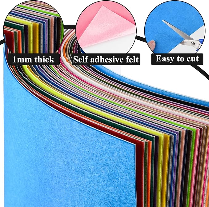 10PCS Multicoloured Self Adhesive Felt Fabric Sheets Sticky Felt Sheets