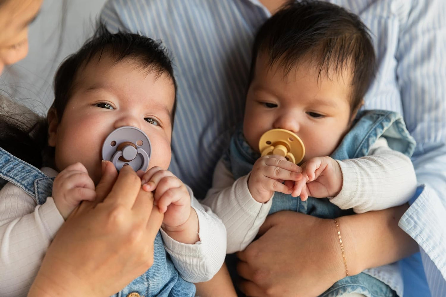 BIBS Colour Pacifier 2-Pack, BPA Free Dummy Binky, Round Nipple. Natural Rubber Latex, Made in Denmark, Size 1 (0-6 Months), Vanilla/Candy Apple