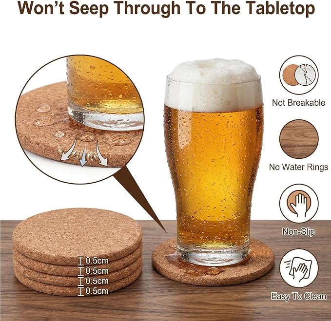 Tebery 20 Pack Cork Coasters Round, 3.9" Bar Coasters