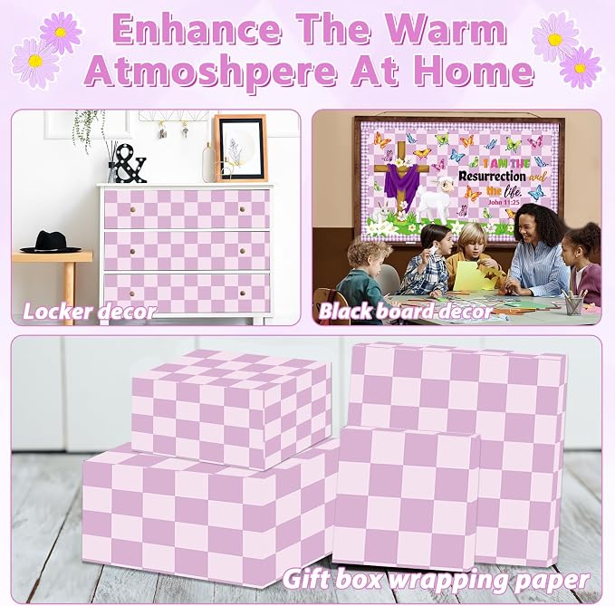 Purple Checked Bulletin Board Paper Roll Retro Pastel Purple Bulletin Board