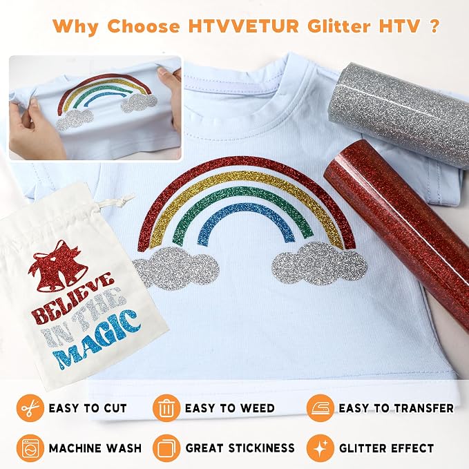 HTVVETUR Glitter Heat Transfer Vinyl