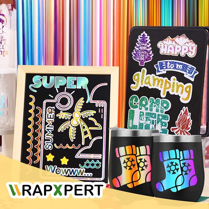 WRAPXPERT Holographic Permanent Vinyl Adhesive 35 Sheets Bundle-24 Vinyl Sheets