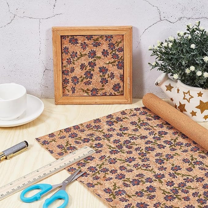 1.51 Yards 12.99 Inch Camel Synthetic Cork Leather Fabrics by the Yard Flowers