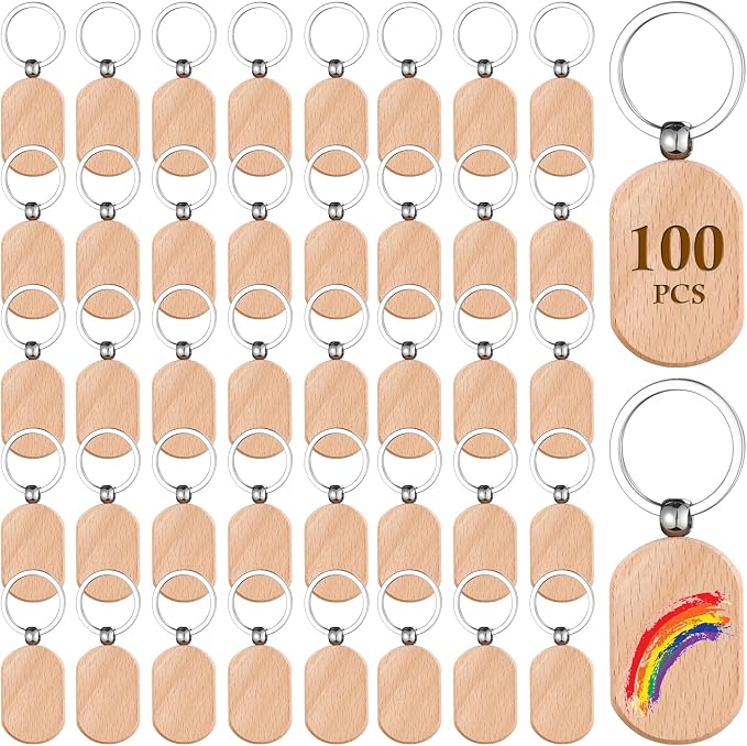 Wooden Keychain Blanks 100 Pcs Wood Key Chain Tags Bulk | Rounded Square