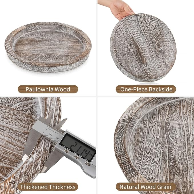 Hanobe Decorative Coffee Table Tray, Round Wood Candle Holder Plate | Wooden