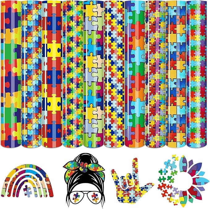 Tintnut Puzzle Heat Transfer Vinyl, 10 Sheets 10"x12" Iron on Vinyl | Rainbow