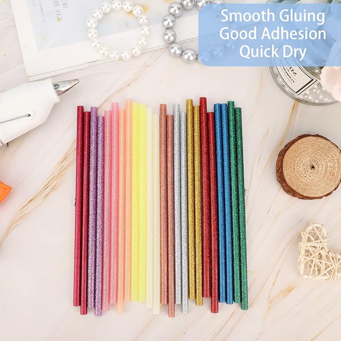Glitter Color Hot Glue Sticks, All Temperature Adhesive EVA Glue Sticks