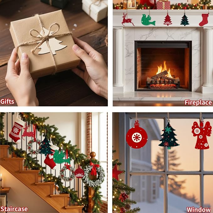MACTING 45PCS Wooden Christmas Ornaments Unfinished Predrilled Natural Wood