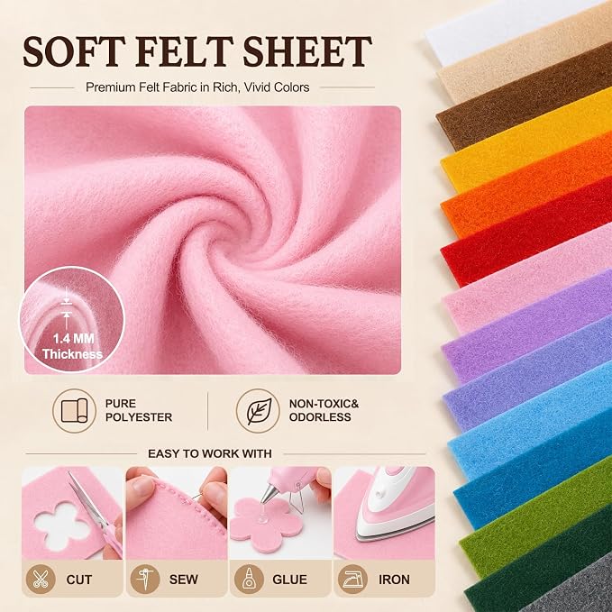 Baby Pink Large Felt Fabric 36" x 36", 1.4 mm Soft Felt Sheet, Nonwoven Fabric