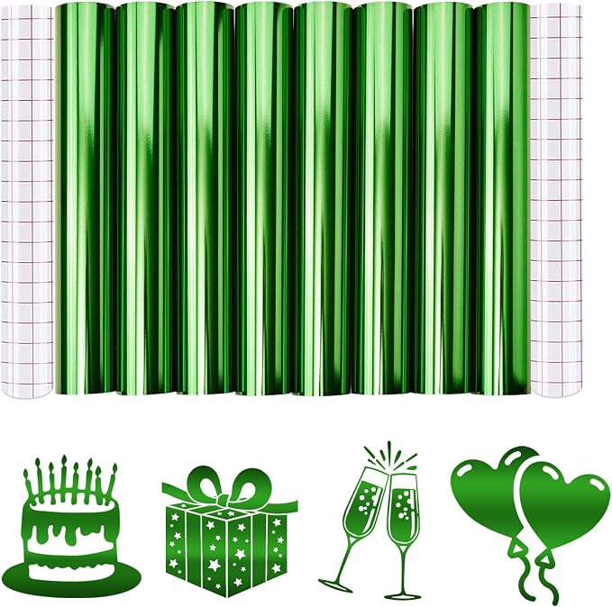 Tintnut Holographic Permanent Vinyl 8 Pcs 12x12 in Green Adhesive Vinyl | Solid