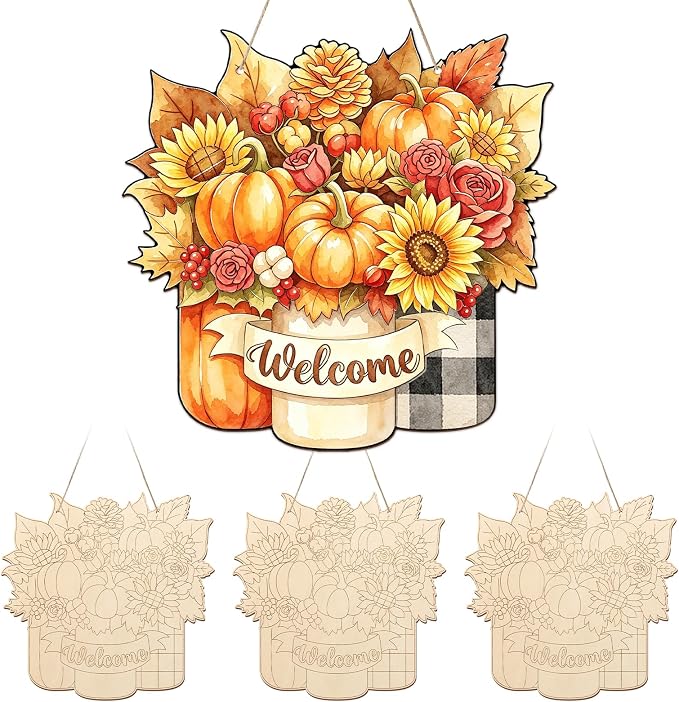Unfinished Fall Wreaths Wood Crafts to Paint Set of 3, Unfinished Wood Cutouts