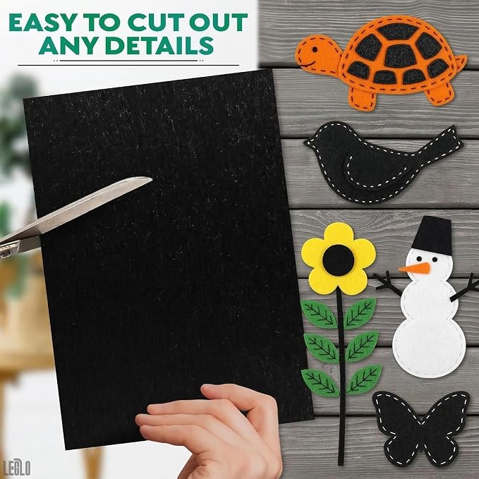 LEGLO Black Felt Sheets 12 Pcs, Sticky-Back A4 Craft Fabric, 8.3 x 11.8 in |
