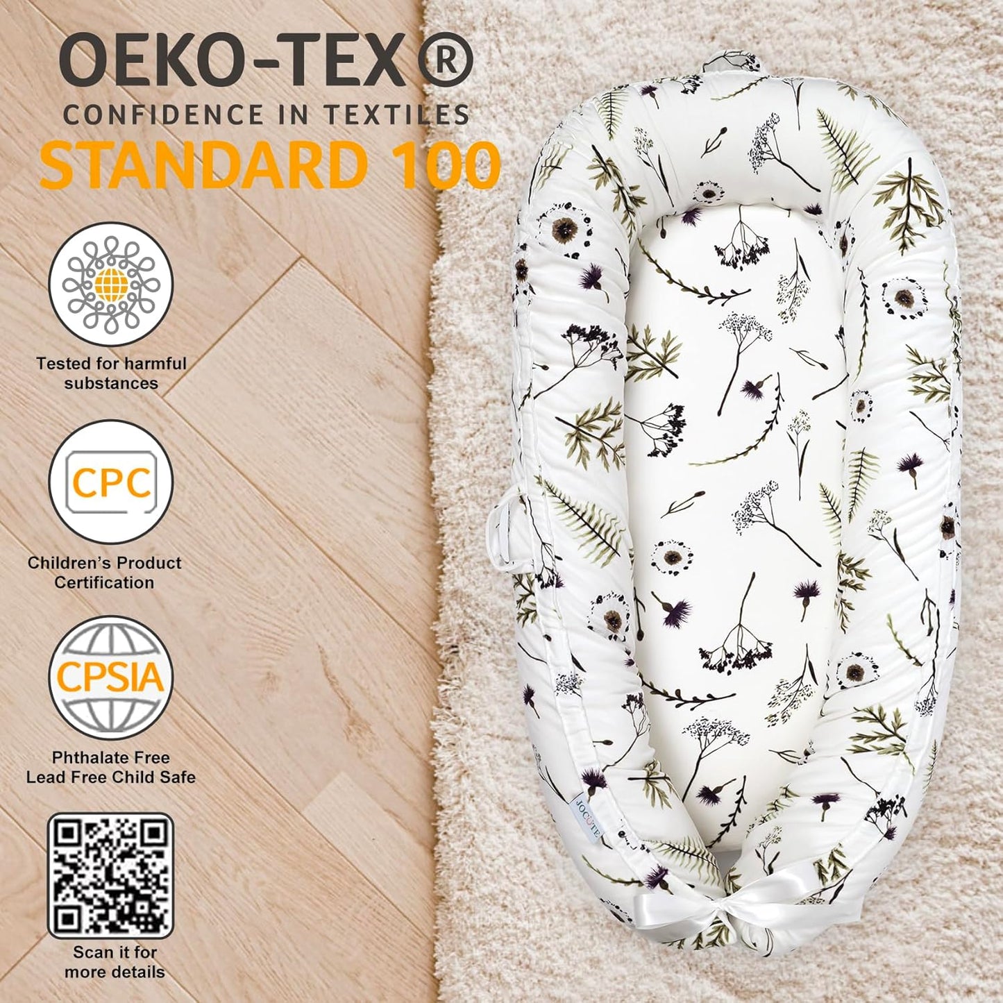 Baby Lounger | Organic Cotton Infant Lounger | Reversible, Adjustable & Portable Floor Lounger | Soft, Breathable, Washable Cover | Forest
