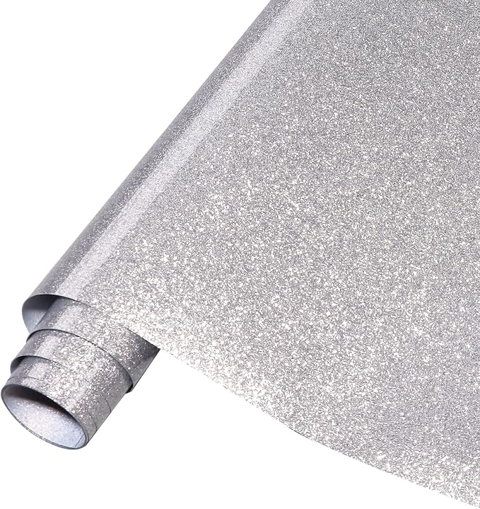 Tintnut Silver Glitter Heat Transfer Vinyl Roll, easy cut & weed, stretch