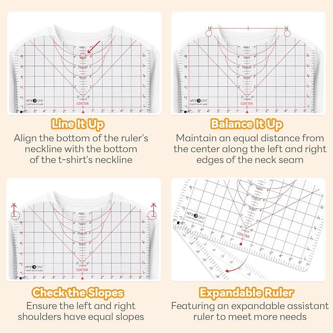 HTVRONT Tshirt Ruler Guide for Heat Press, Vinyl Alignment, Center Design | For