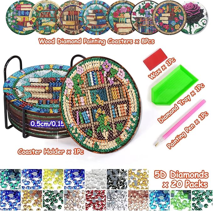 Axquilon 8 Pcs Books Diamond Art Coasters Kit