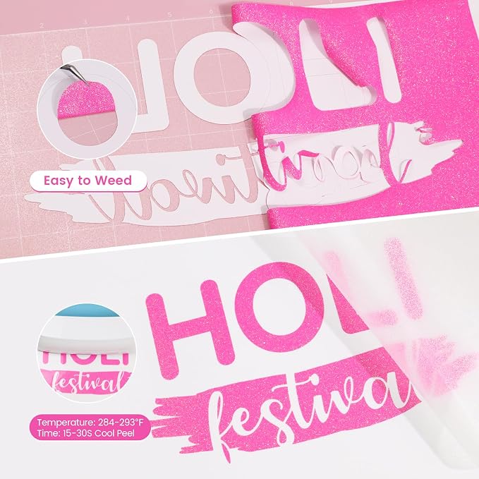Neon Pink Glitter HTV Heat Transfer Vinyl, Glitter Iron on Vinyl 10" x 8ft |