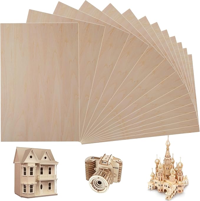 20 Pieces Basswood Sheet, 1/16 x 12 x 8 Inch Thin Plywood Wood Sheets