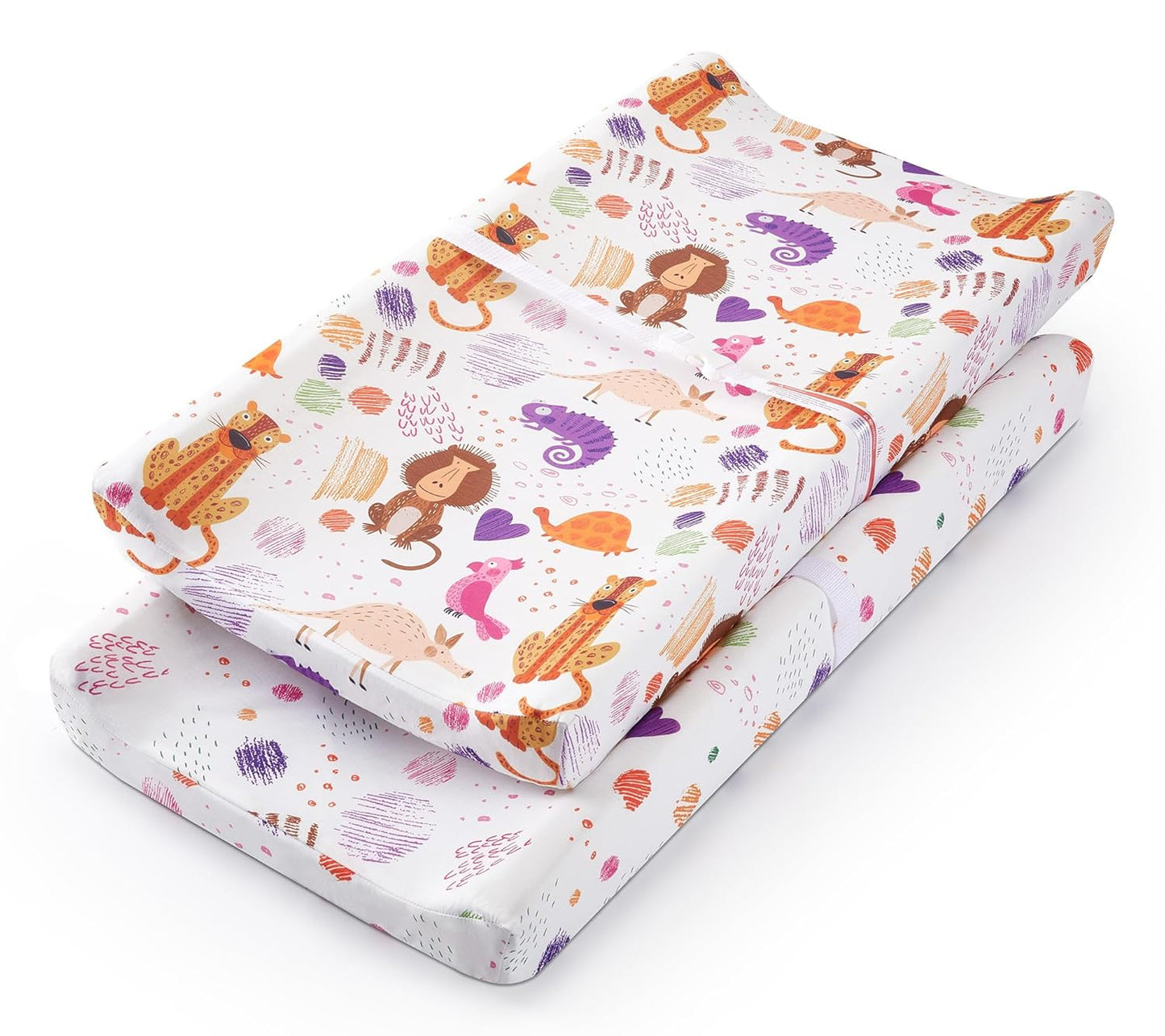 TILLYOU Baby Changing Pad Cover, Changing Table Cover for Girls Boys, Ultra Soft Breathable, 2 Pack Animal Graffiti & dot Printing
