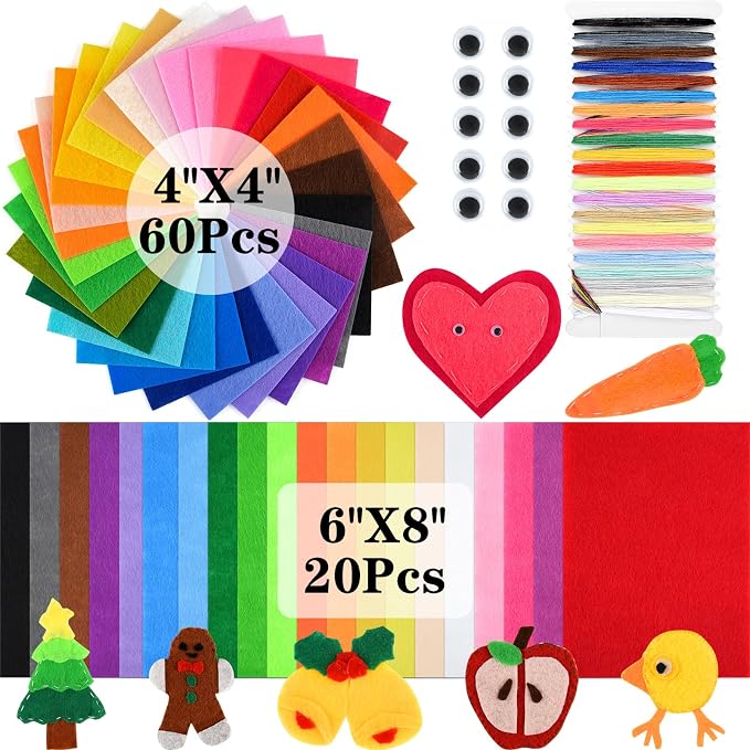 NEBURORA 80PCS Felt Fabric Sheets Craft Kit