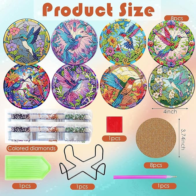 ijbnhd 8 Pcs Hummingbird Diamond Painting Coasters Kits