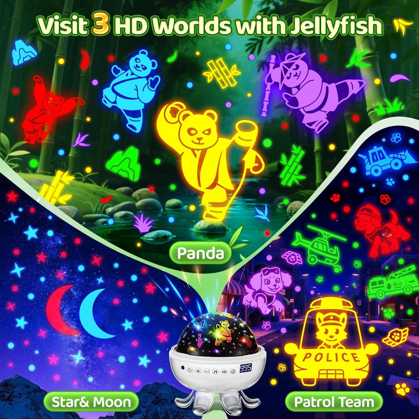 Star Projector for Kids Night Light Projector, 【3 Films+ 30 Sounds】 Lullaby Sound Machine Baby Sound Machine with Light, 【93 Effects+ Remote】 Best Toys for Kids Toys, [3 Brightness+ Timer]