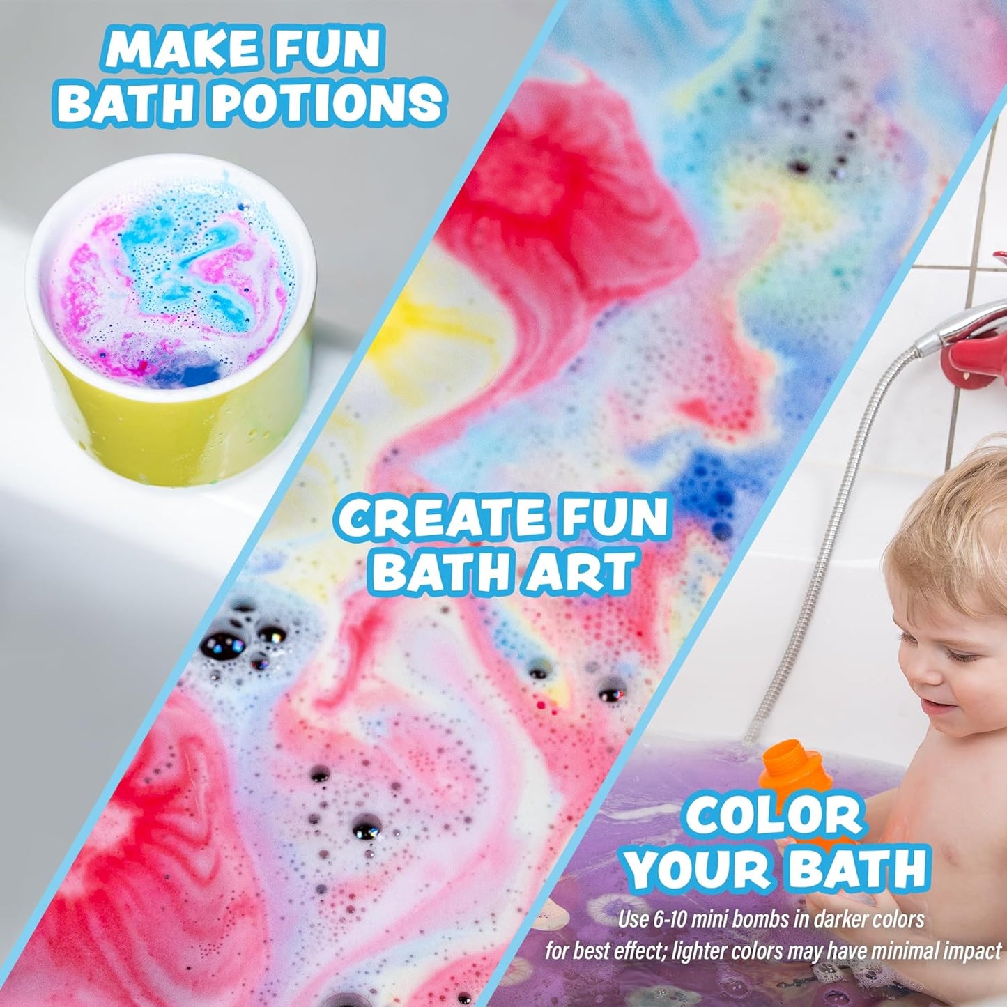 Tub Works Lil' Bursts Mini Bath Bombs for Kids, 90 Count, Cosmic | Nontoxic | Tiny With A Burst of Color, Foam & Bubbles | Customize With Fun Colors | Create Bath Art