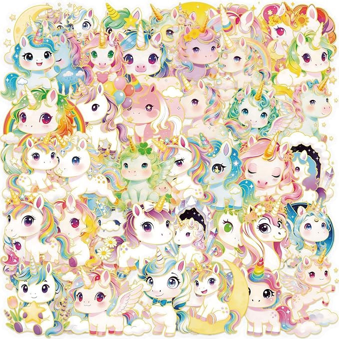 50Pcs Clear Gold Stamp Unicorn Stickers