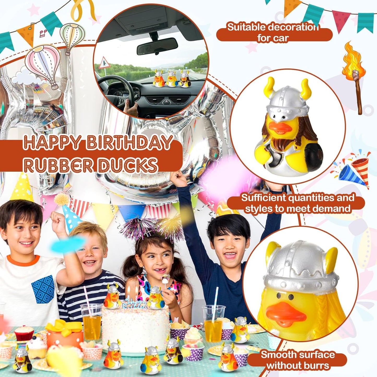 Deekin 24 Pcs Assorted Rubber Ducks in Bulk, 2 Inch Rubber Duckies for Party Supplies, Mini Bath Toys for Baby Shower Pool Party (Viking)