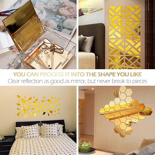 Gold Mirror Acrylic Sheets, 2 Pack 12" x 12" Square Acrylic Sheets 1/8" Thick