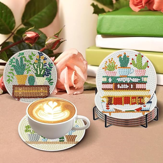 8 PCS Plant Diamond Art Coasters Kits | Diamond Paintings Coasters