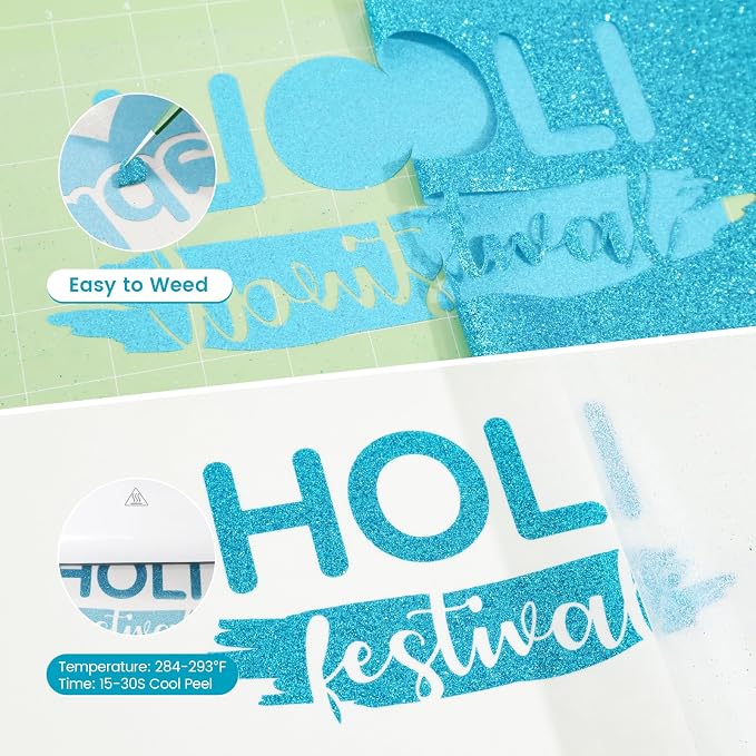 Blue Glitter HTV Heat Transfer Vinyl, Glitter Iron on Vinyl Roll 10" X 8ft |