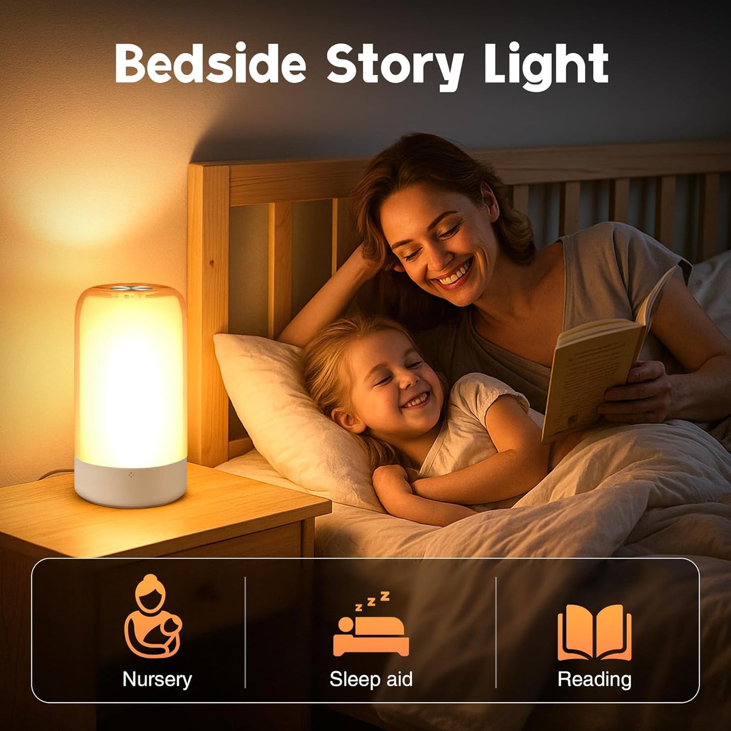 Small Touch Night Table Lamp for Bedroom Bedside Nightstand, Small Spaces Plug in Desk Light for Nursery/Ambient/Kids/Living Room