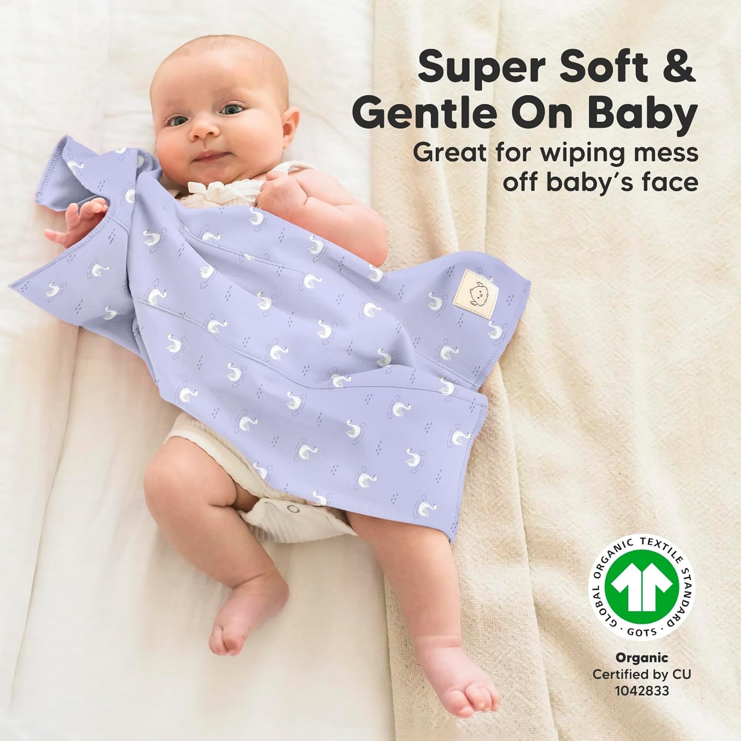 Organic Burp Cloths Baby Boy, Girl - 6-Pack Large Cotton Burping Cloths for Babies, Spit Up Rags, Super Absorbent, Ultra Soft Newborn Rag, Gender Neutral, Machine Washable, Durable (Lunaris)