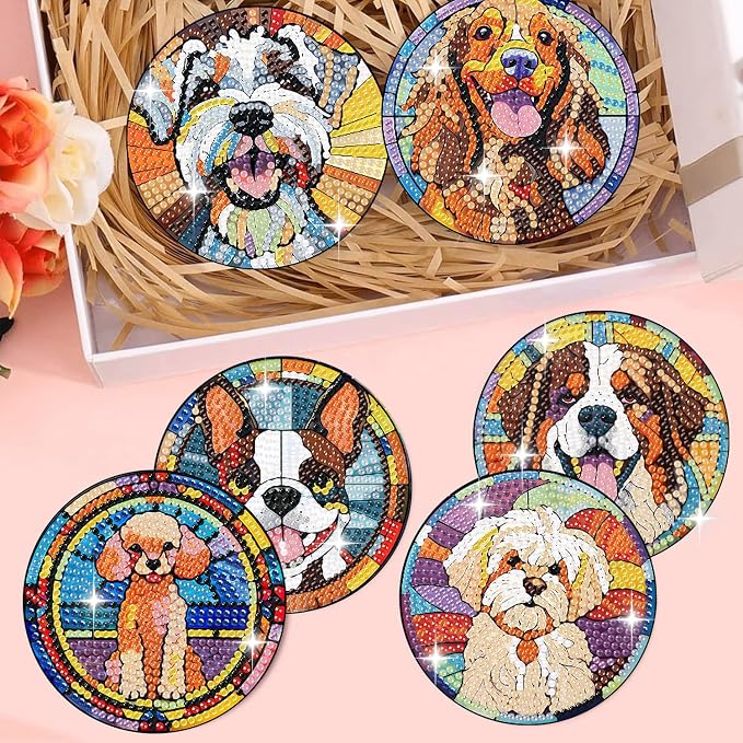 Zythron 8 Pack Dog Diamond Art Coasters, Diamond Painting Coasters Kits | Dog