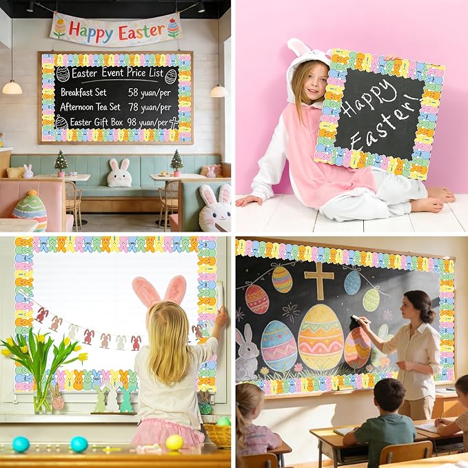 69 Feet Easter Bunny Bulletin Board Border Colorful Rabbit Die Cut Trim Border