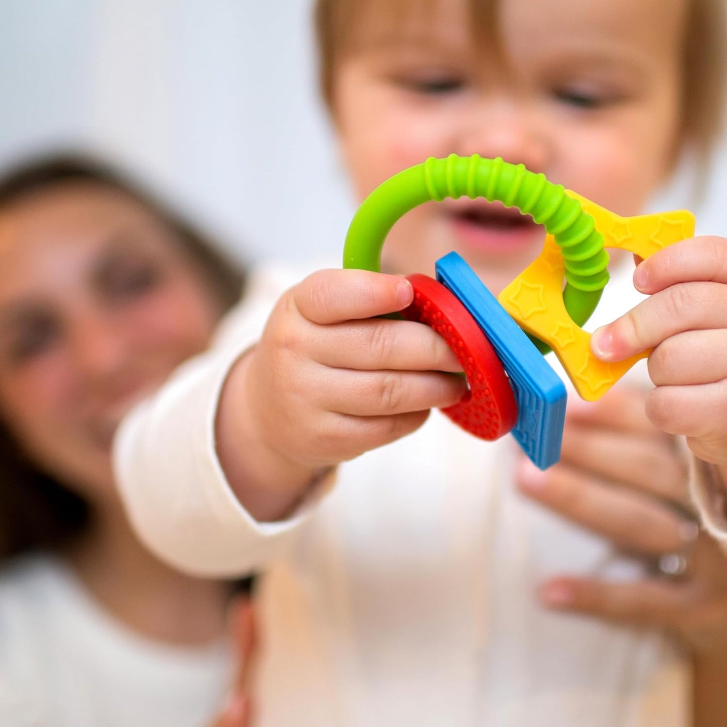 Dr. Brown's Learning Loop Baby Teether Ring, Multiple Shapes and Textures, 100% Silicone, BPA-Free, 3m+