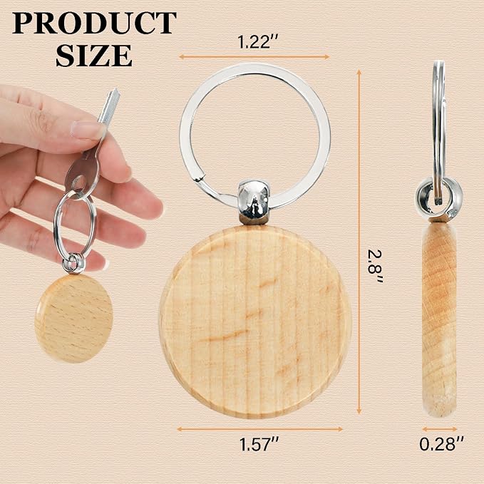 WRINGKIT 50 Pieces Wood Keychain Blanks, Unfinished Wood Key Chain Crafts